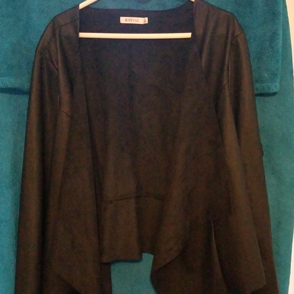 Black pleather drap front jacket